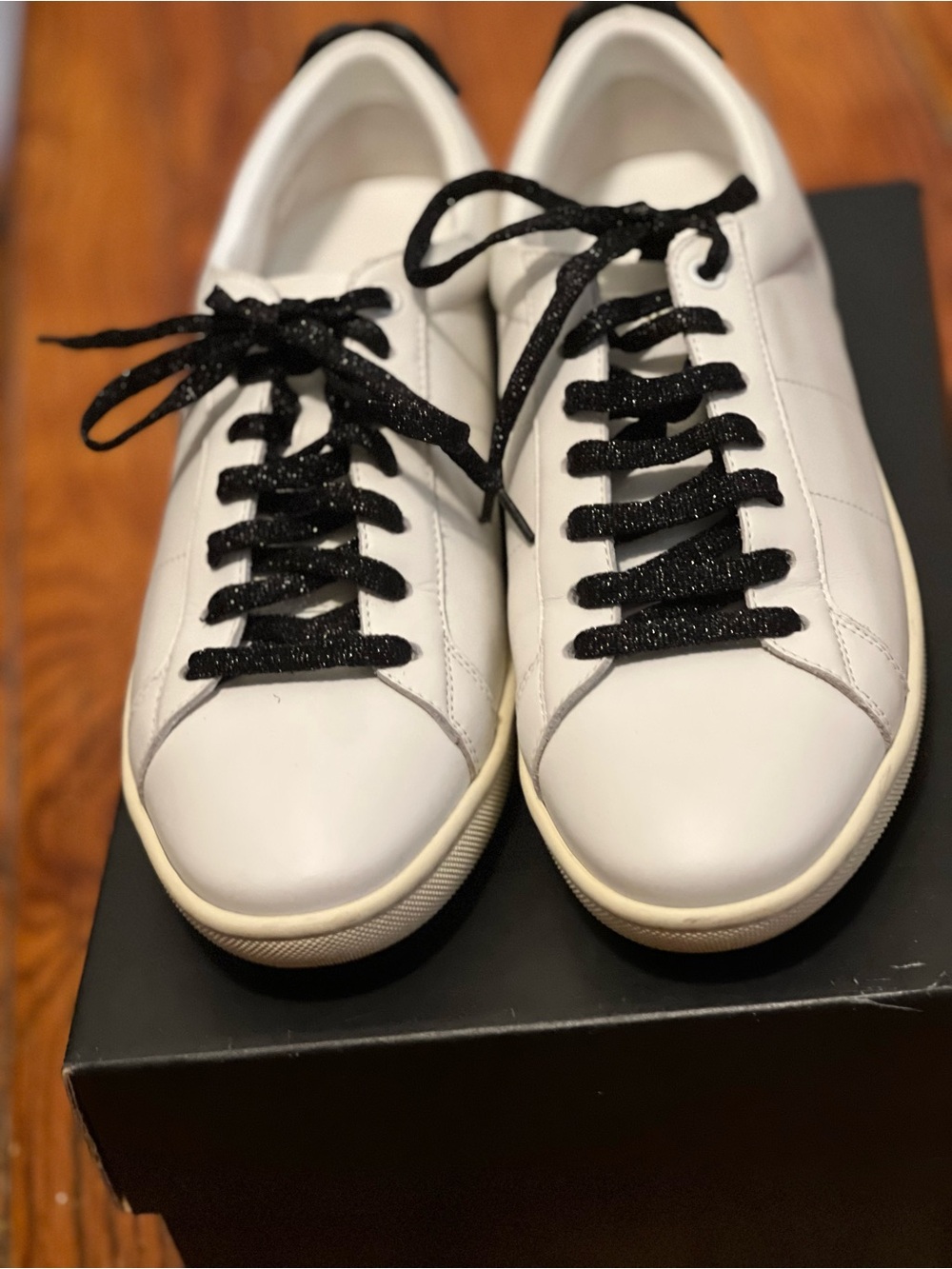 Saint Laurent White Leather Sneakers with Black Laces